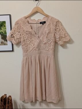 Lulus Blush Pink Lace & Chiffon Dress